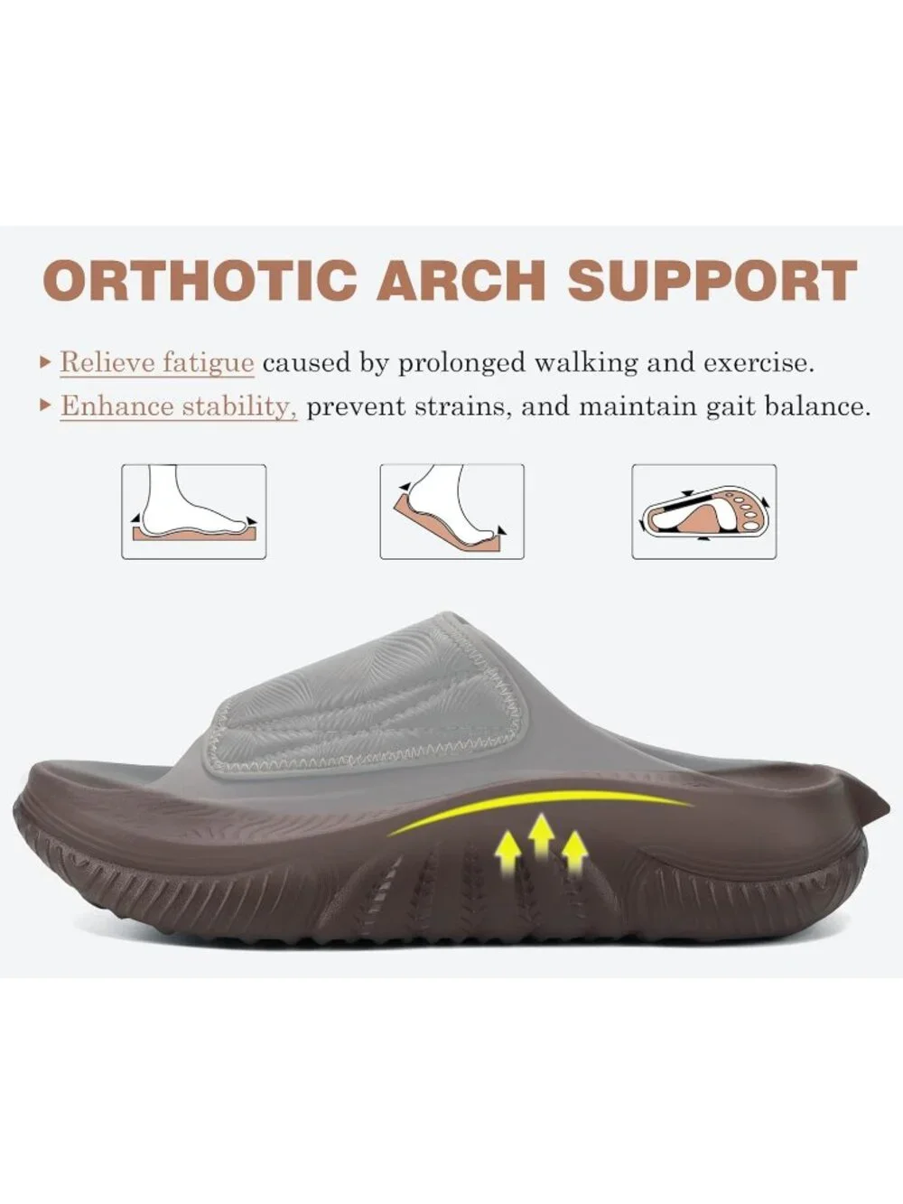 Men's Brown Recovery Sandals Orthopaedic Plantar Fascistic Walking Casual